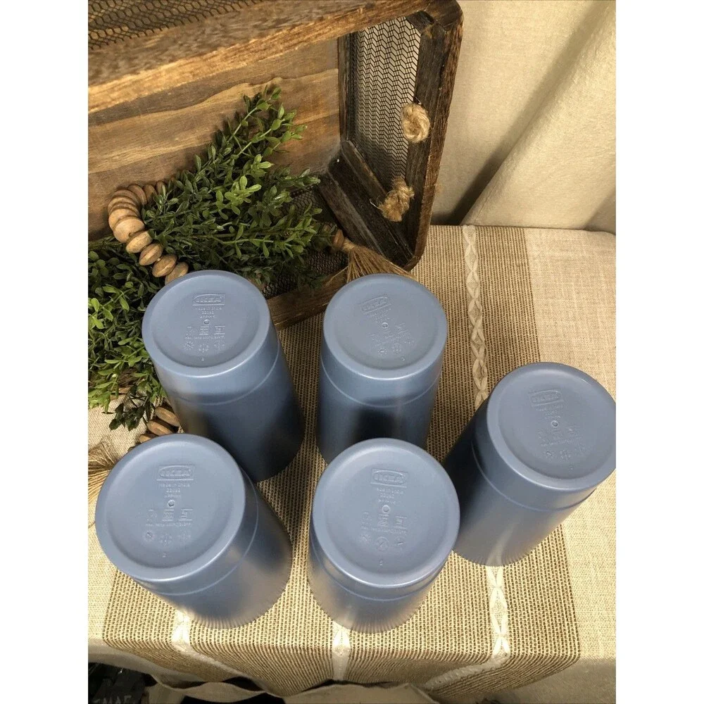 Ikea 24oz VITABBORRE Your Go Anywhere Blue Plastic Tumbler- Set of 5